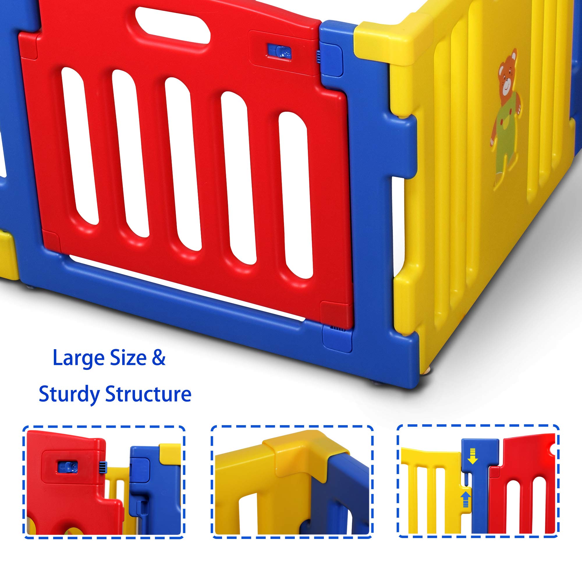 Kidzone 8-Panel Baby Playpen - Safe & Durable Play Center for Toddlers - Indoor/Outdoor Kids Activity Yard - Blue - Perfect for Home, Daycare & Backyard Playtime