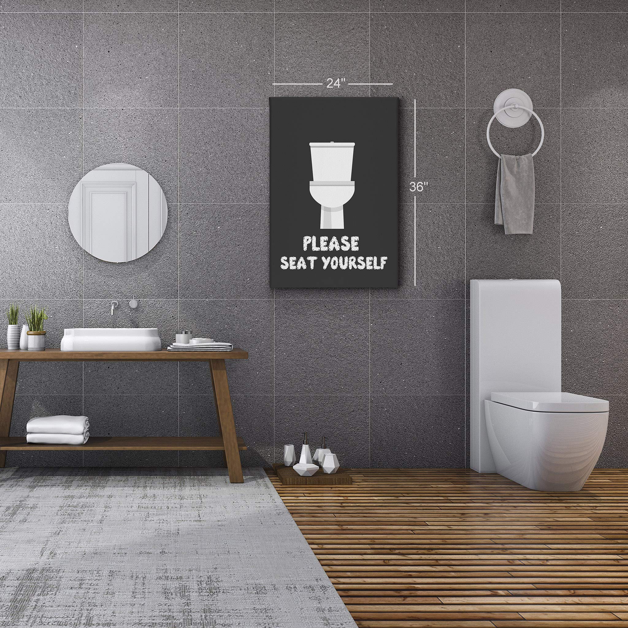 Funny Bathroom Wall Art - 'Please Seat Yourself' Quote Canvas Print - Ready to Hang 40x30 - Humorous Toilet Sign for Home Decor - Made in USA | Perfect for Powder Rooms, Guest Bathrooms & Apartment Decor