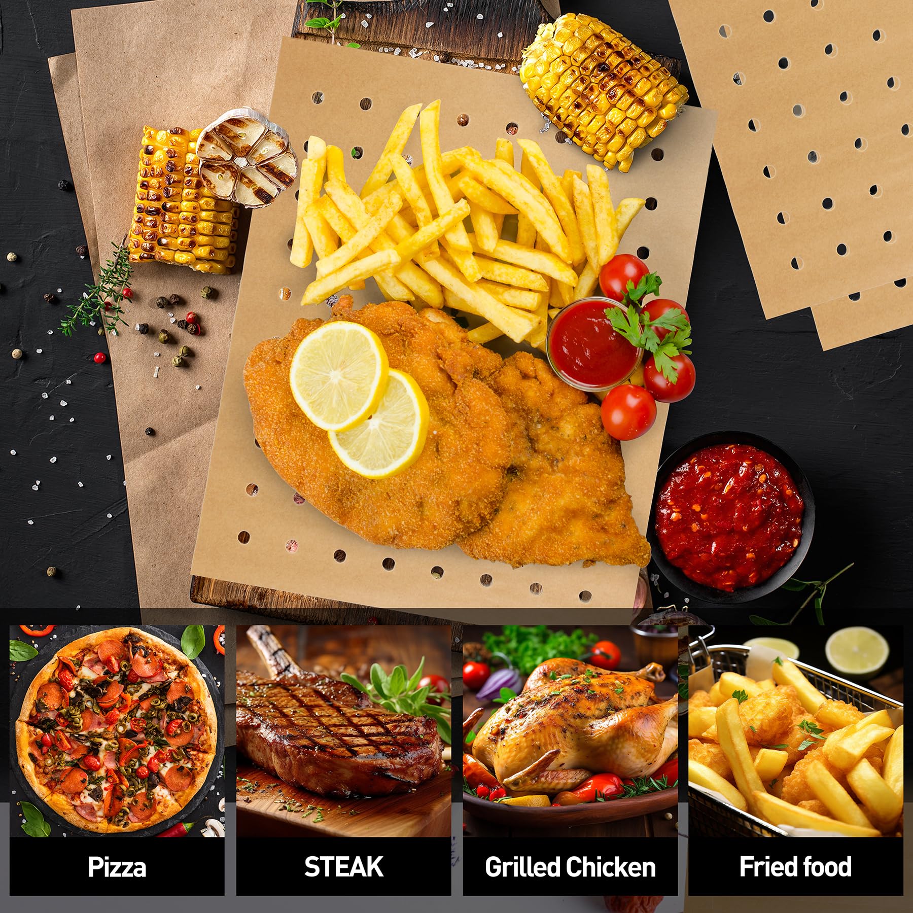 200 Pcs Unbleached Air Fryer Liners, 11 x 9 Inch Disposable Parchment Paper Sheets for Baking - Perfect for Air Fryers, Ovens & Toaster Ovens - Non-Stick Baking Paper for Healthy Cooking & Easy Cleanup