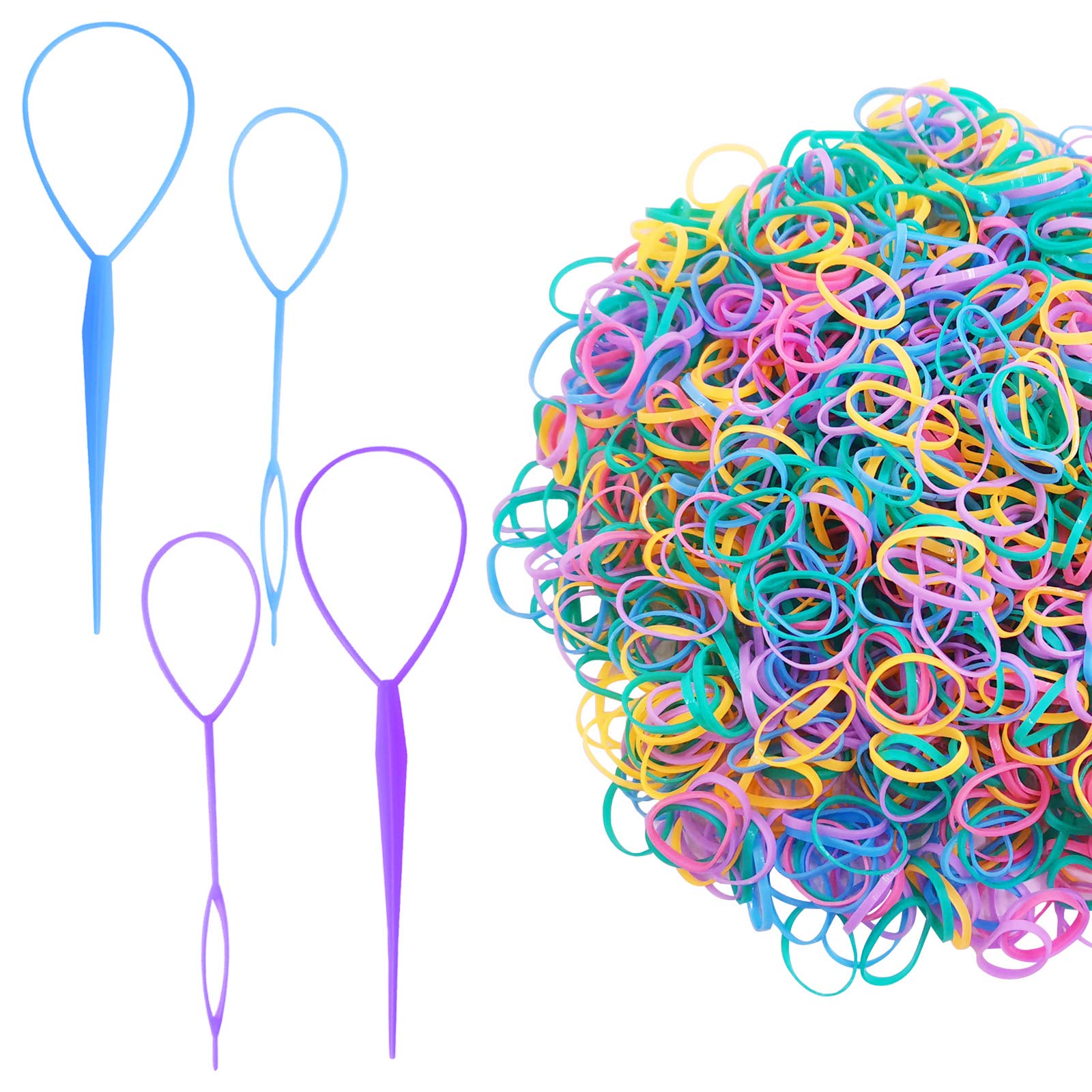 SourceTon 2500-Piece Colorful Hair Rubber Bands Kit with Topsy Tail Tool - Mini Hair Elastics for Toddler Girls & Kids - Perfect for Braiding, Ponytails & Hairstyling