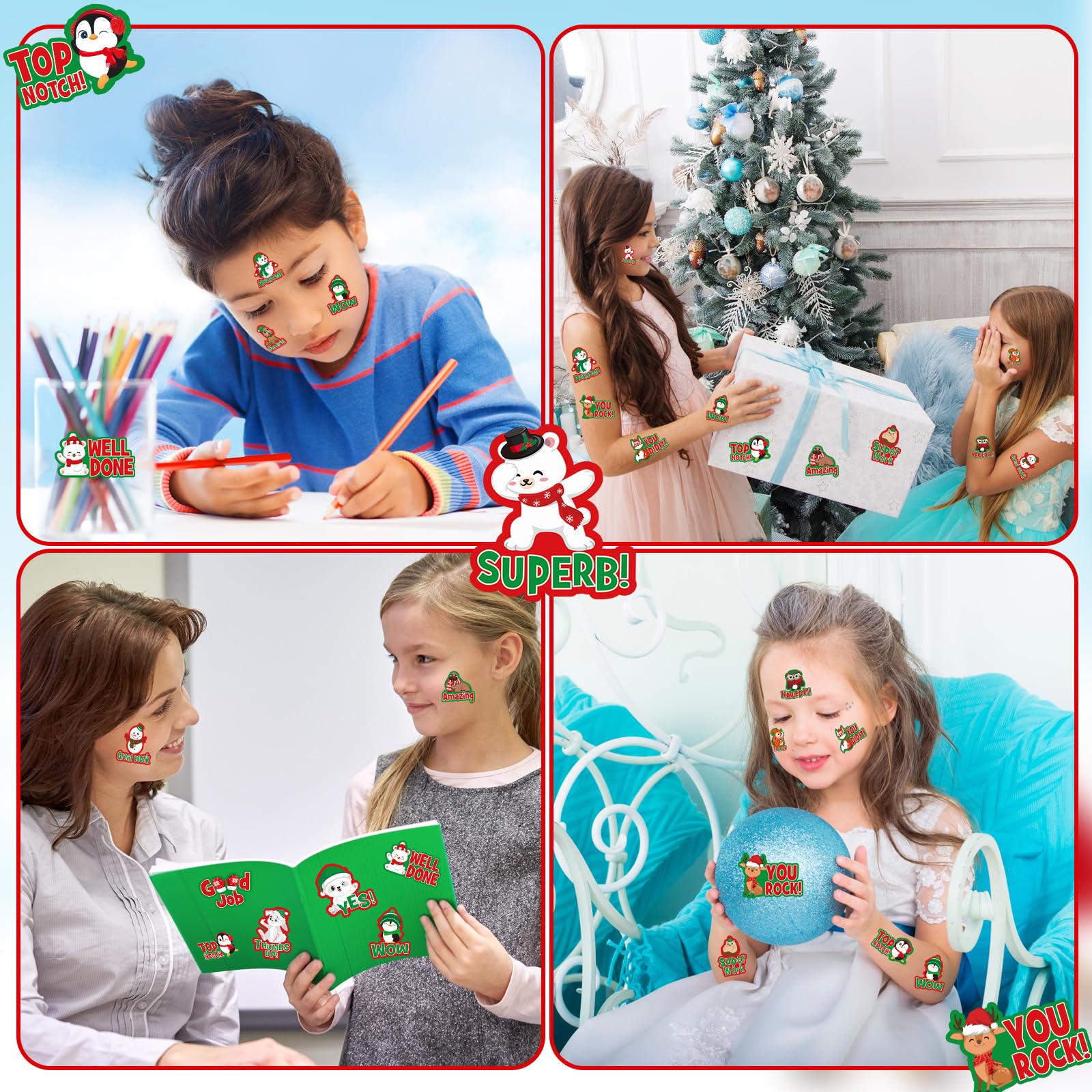 400-Piece Christmas Stickers for Teachers - Winter Motivational & Kindness Reward Labels, Cute Holiday Animal Stickers for Kids' Homework, Tests, Assignments & Classroom Decor - Perfect for Holiday Crafts, Gift Wrapping & School Activities