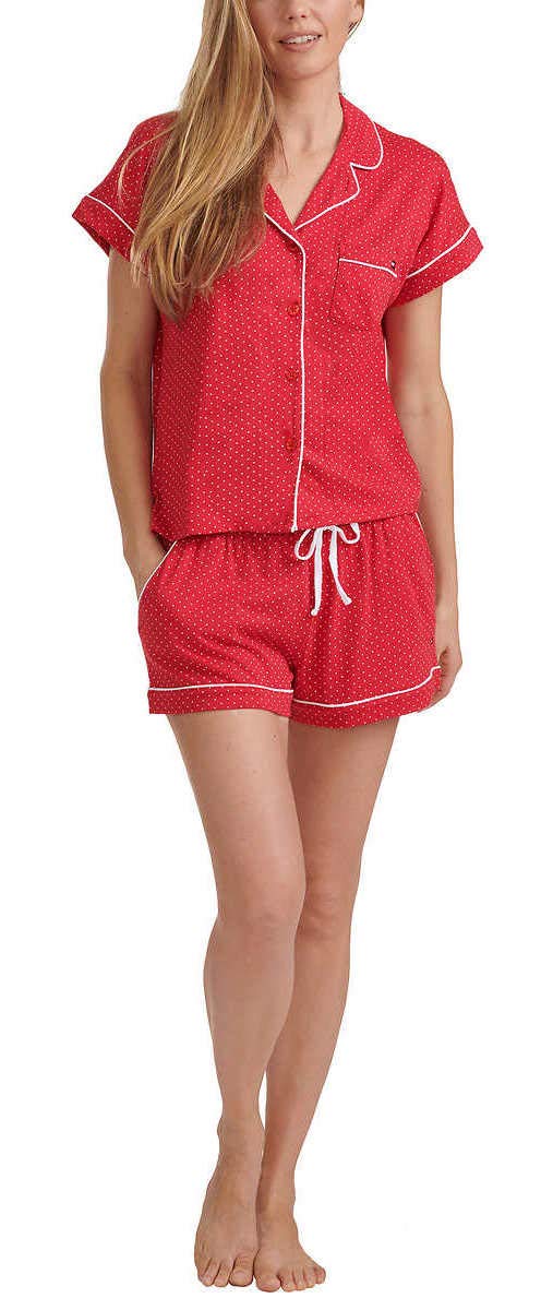 Tommy Hilfiger Women's 2-Piece Pajama Shorts Set - Classic Red Dot Print, Size Large | Soft Sleepwear for Lounge & Vacation | Cozy Nightwear for Summer Nights