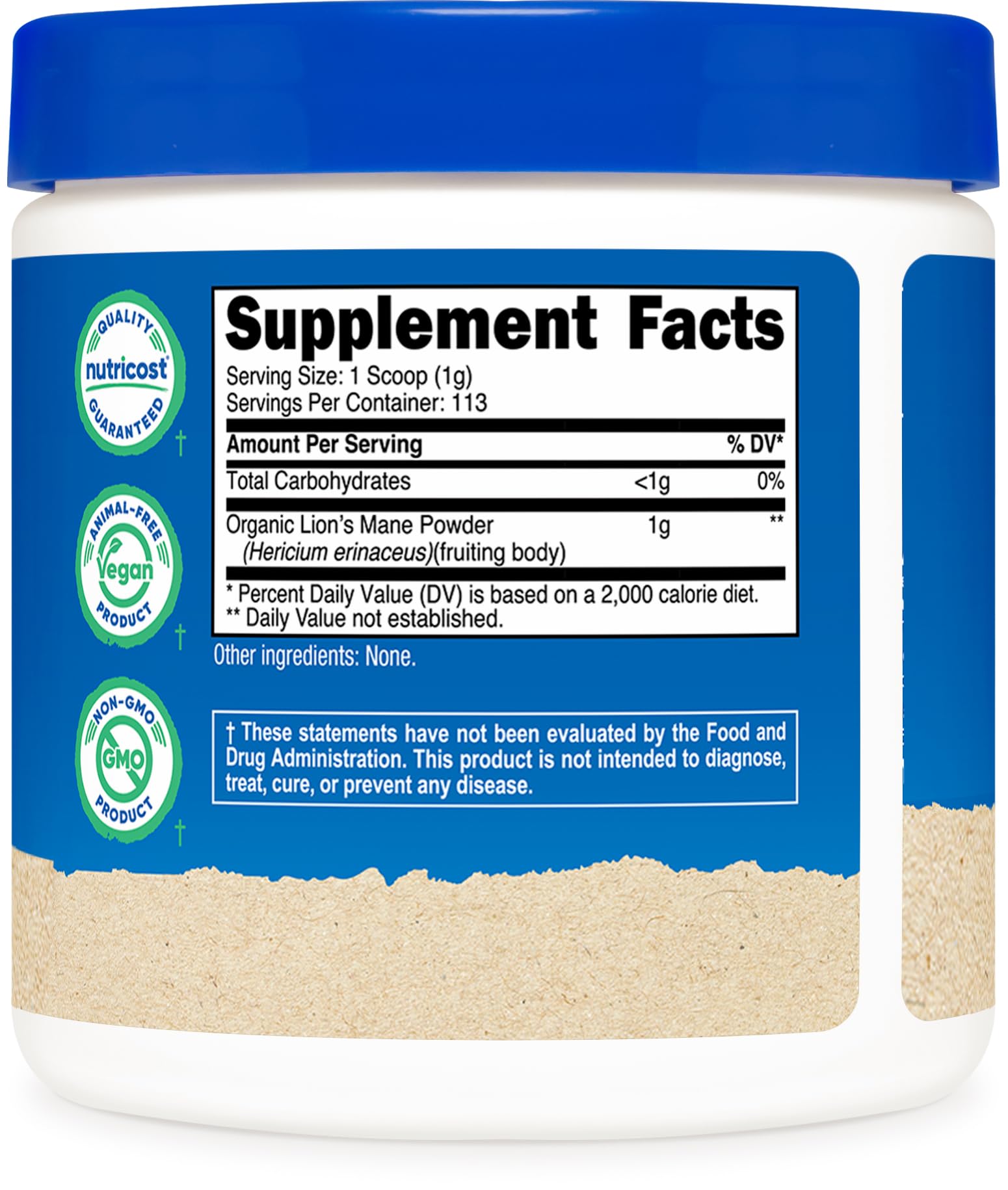Nutricost Organic Lion's Mane Mushroom Powder 4oz (113g) - USDA Certified Organic, Vegan, Gluten-Free - Supports Brain Health & Focus - Perfect for Coffee, Tea & Smoothies