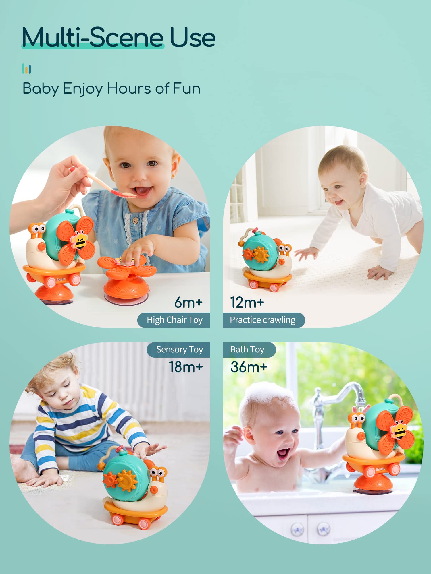 5-in-1 Montessori High Chair Toy with Suction Cups & Spinner - Fine Motor Skills Development Sensory Toys for Babies 6-18 Months & Toddlers 1-3 Years - Perfect for Travel, Mealtime & Playtime - Ideal Gift for Boys & Girls