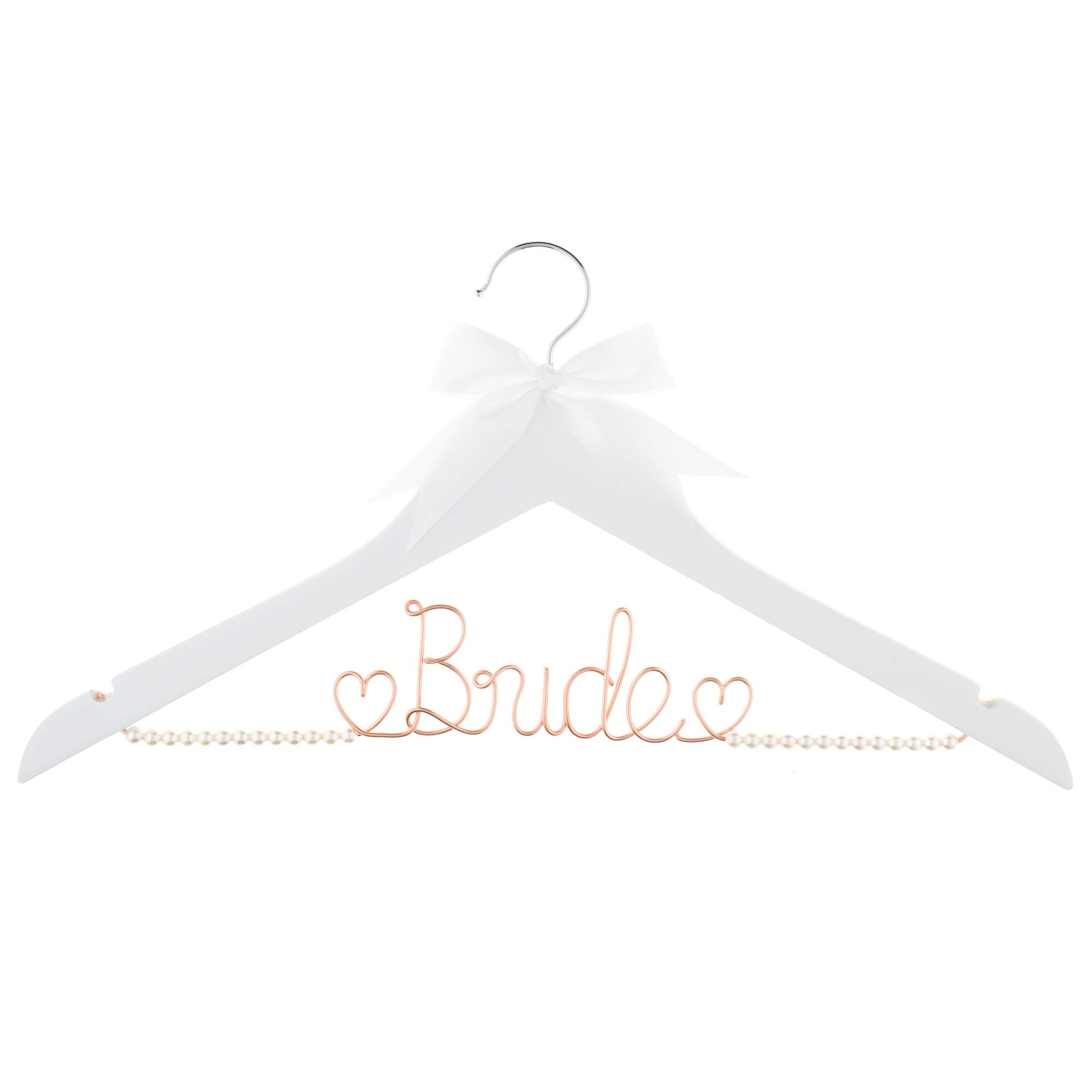 Elegant Wooden & Wire Wedding Dress Hanger for Bride to Be - White with Rose Gold Accents & Pearls | Perfect for Bridal Gowns, Dresses & Special Occasion Garments | Ideal for Wedding, Bridal Shower & Anniversary Celebrations