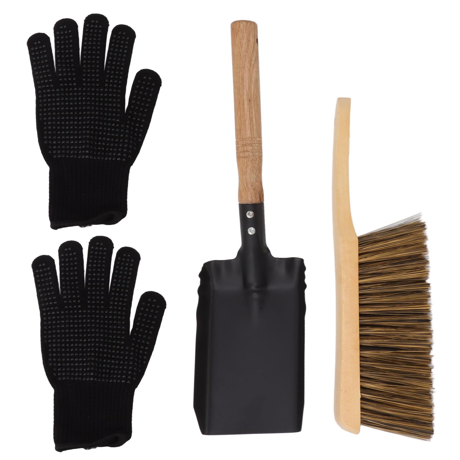 Premium Metal Fireplace Ash Shovel & Hearth Brush Set - Heavy Duty Coal Shovel & Fireplace Broom for Wood Stove Cleaning - Perfect for Fireplace, Wood Stove, and Hearth Maintenance (Black)