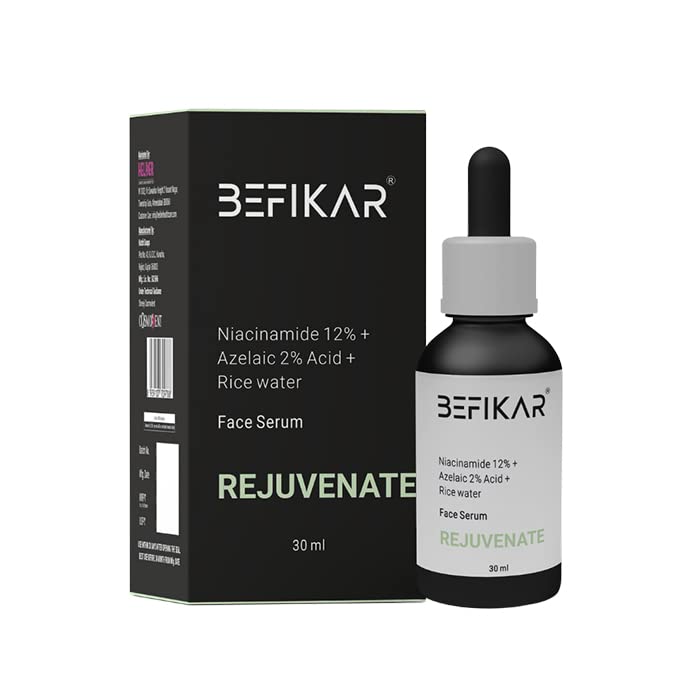 BEFIKAR Rejuvenate Face Serum with Niacinamide, Azelaic Acid & Rice Water - 30ml Anti-Aging Brightening Treatment for Glowing Skin - Perfect for Daily Skincare Routine & Nighttime Use