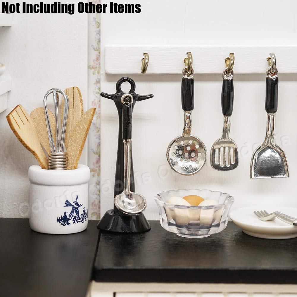 Odoria 1/12 Scale Miniature Kitchen Utensils Set - Black Dollhouse Accessories for Realistic Miniature Cooking & Home Decor Scenes
