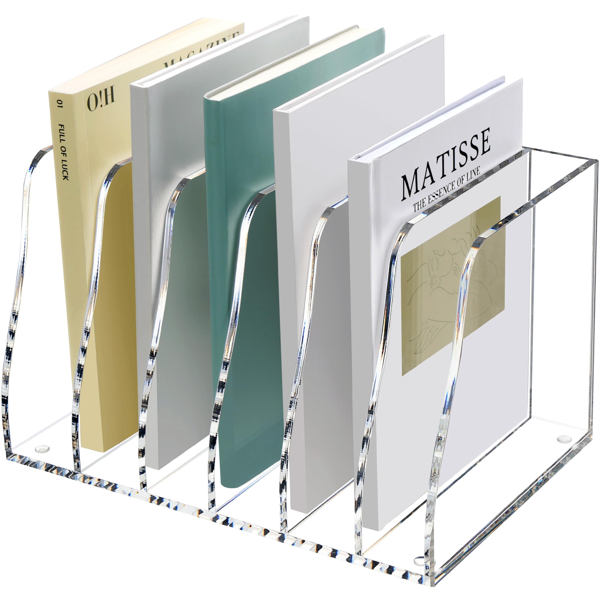 SANRUI Clear Acrylic Desk File Organizer - 6 Vertical Compartments Magazine Holder, Office Document Organizer for Papers, Folders & Stationery - Perfect for Workspace, Home Office & School Organization