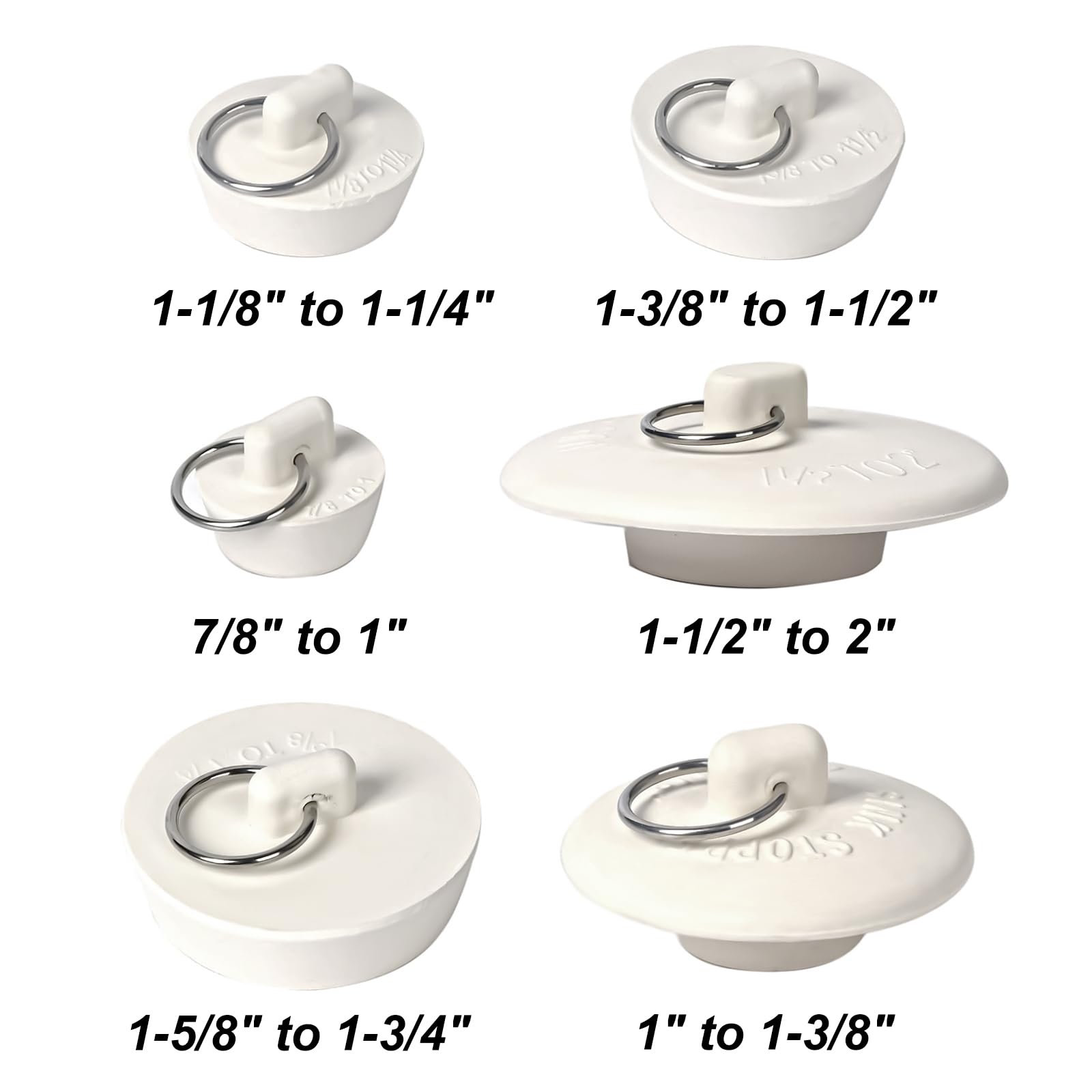 6 Sizes Rubber Sink Stoppers - Universal Bathtub Drain Stopper with Ring for Kitchen, Bathroom & Laundry Sinks | Durable Bathtub Accessories for Hair Catcher & Water Conservation