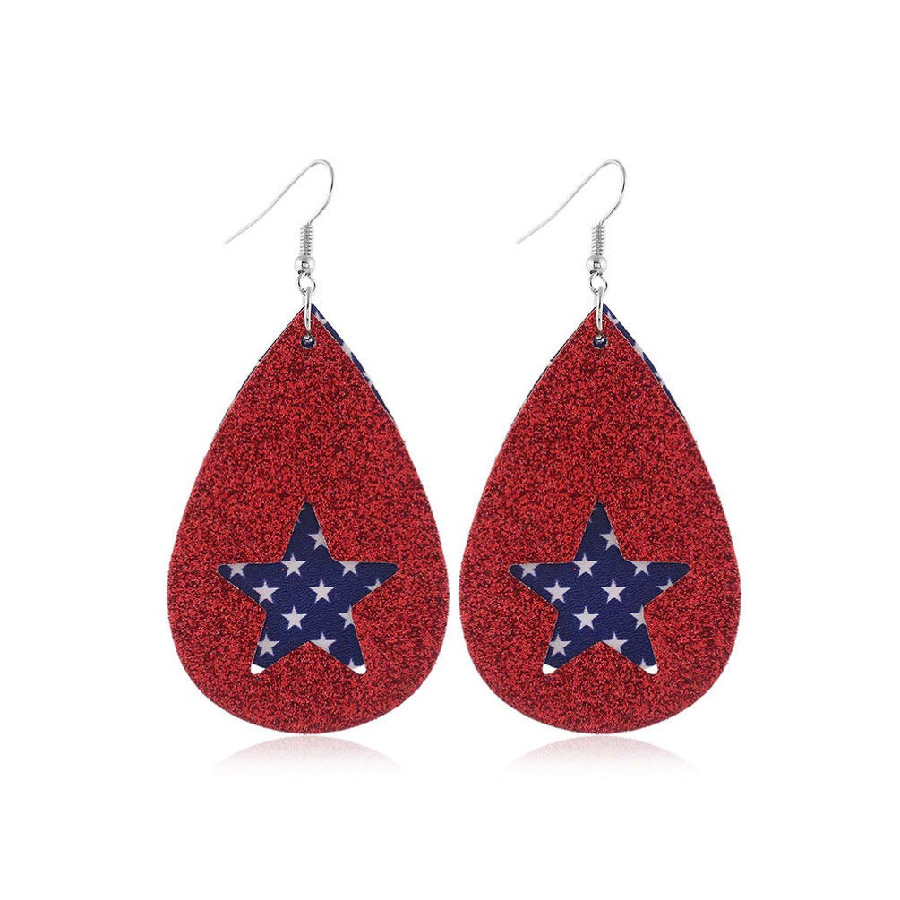 4 Pairs Faux Leather Teardrop Earrings - Red White Blue Patriotic Jewelry for Women, USA Independence Day Dangle Earrings, Perfect for 4th of July Parties, Festivals & Patriotic Events