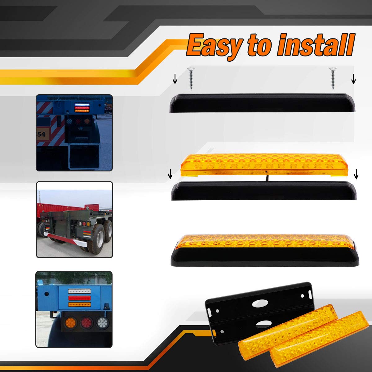 8 Inch Amber LED Trailer Marker Light - 24 LED Sealed Clearance Lamp with Double Base Button for Trucks, Pickups, RVs & Tow Vehicles (12V DC) - Perfect for Night Driving & Road Safety