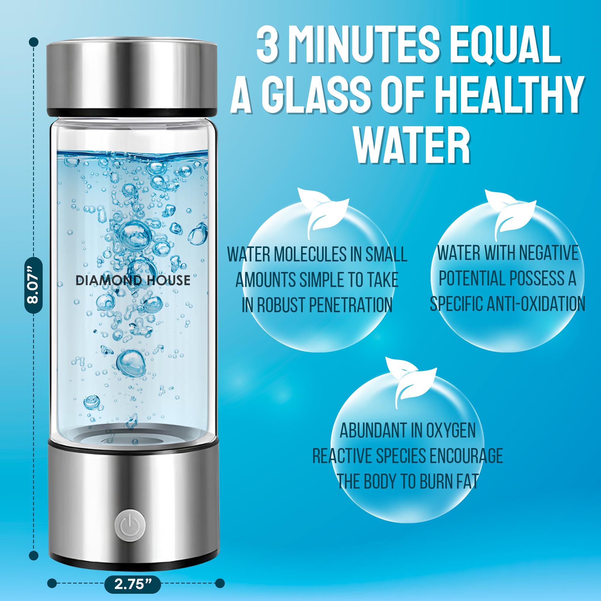 2025 Hydrogen Water Bottle Generator Pro - Portable SPE/PEM Technology Alkaline Water Ionizer Machine | Home, Office & Gym Use for Hydration & Wellness