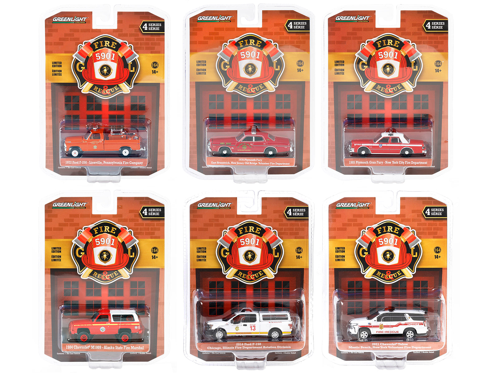Greenlight 1/64 Diecast Fire & Rescue Vehicle Set - 6 Piece Collectible Model Cars for Display & Play | Emergency Response Toy Collection for Kids & Adults