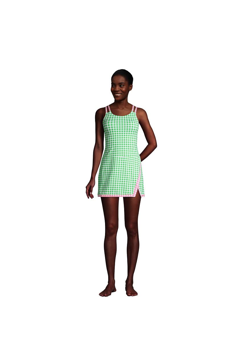 Lands' End Draper James Women's Chlorine-Resistant Tummy Control Scoop Neck Swim Dress - Flattering One-Piece Swimsuit for Beach, Pool & Vacation | Plus Size Swimwear with Skirt