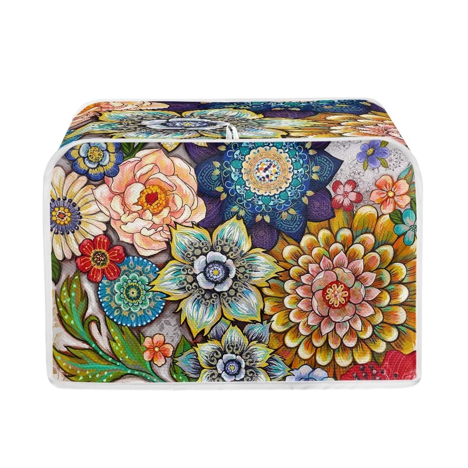 Colorful Flowers Print 2-Slice Wide Slot Toaster Cover - Durable Dust Protection for Kitchen Appliances - Perfect for Bread Makers, Toasters & Countertop Protection