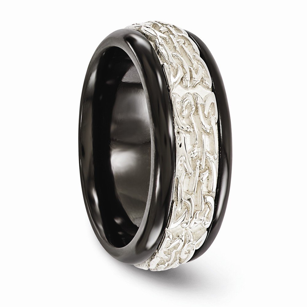 Sonia Jewels Black Titanium & 925 Sterling Silver 9mm Wide Men's Wedding Band Ring - Durable & Stylish for Everyday Wear, Anniversary Gifts, and Special Occasions