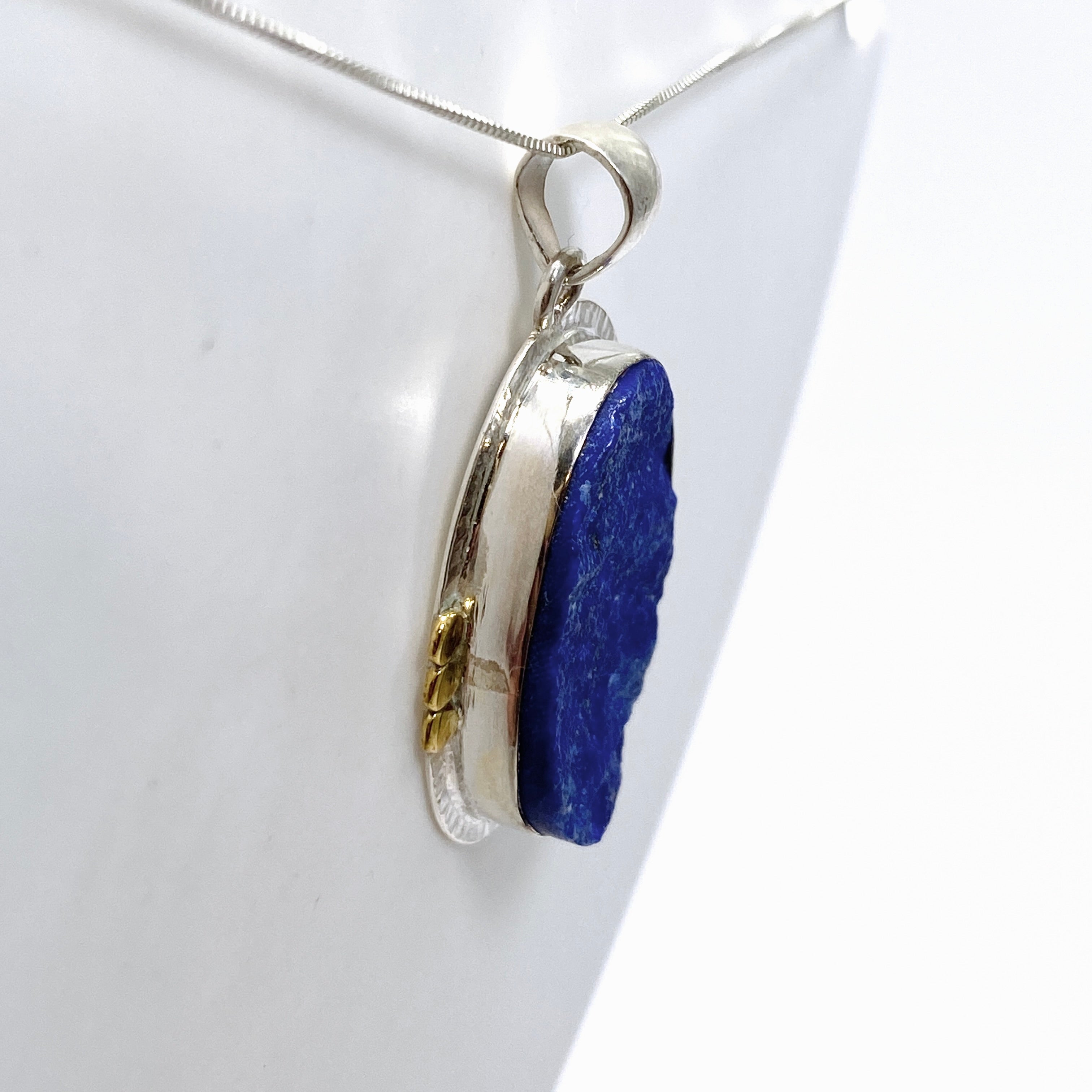 Natural Lapis Lazuli Oval Raw Stone Pendant with Brass Accents KPGJ4855 - Handmade Boho Jewelry for Women, Spiritual Healing & Meditation Accessory