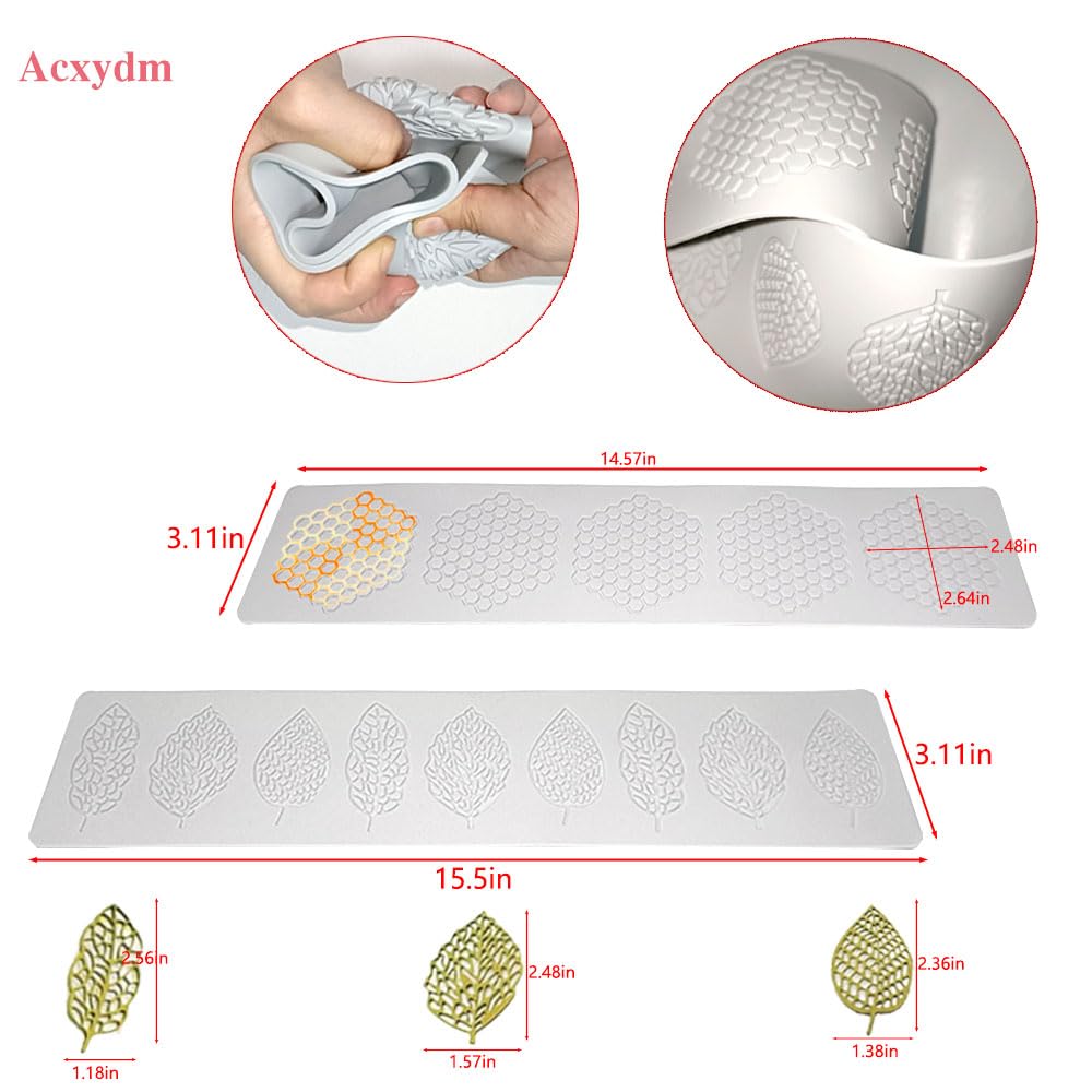 5PCS Silicone Leaf Molds for Baking - Fondant Chocolate Molds Set with 3D Beehive Candy Lace Silicone Molds - Perfect for Sugar Craft, Cupcakes, Cake Decorating, and DIY Dessert Making