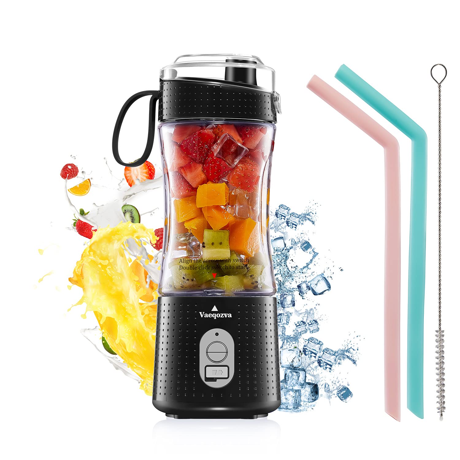Vaeqozva Portable Blender USB Rechargeable - 12.8 Oz Mini Personal Blender for Smoothies, Juices, Protein Shakes & Milk Shakes - Perfect for Home, Office, Gym & Travel - Compact & Powerful Blending On The Go