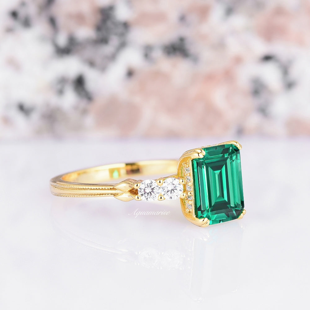 Hidden Halo Emerald Engagement Ring - 14K Yellow Gold Vermeil Wedding Band for Women, Perfect for Proposals, Anniversaries & Special Occasions