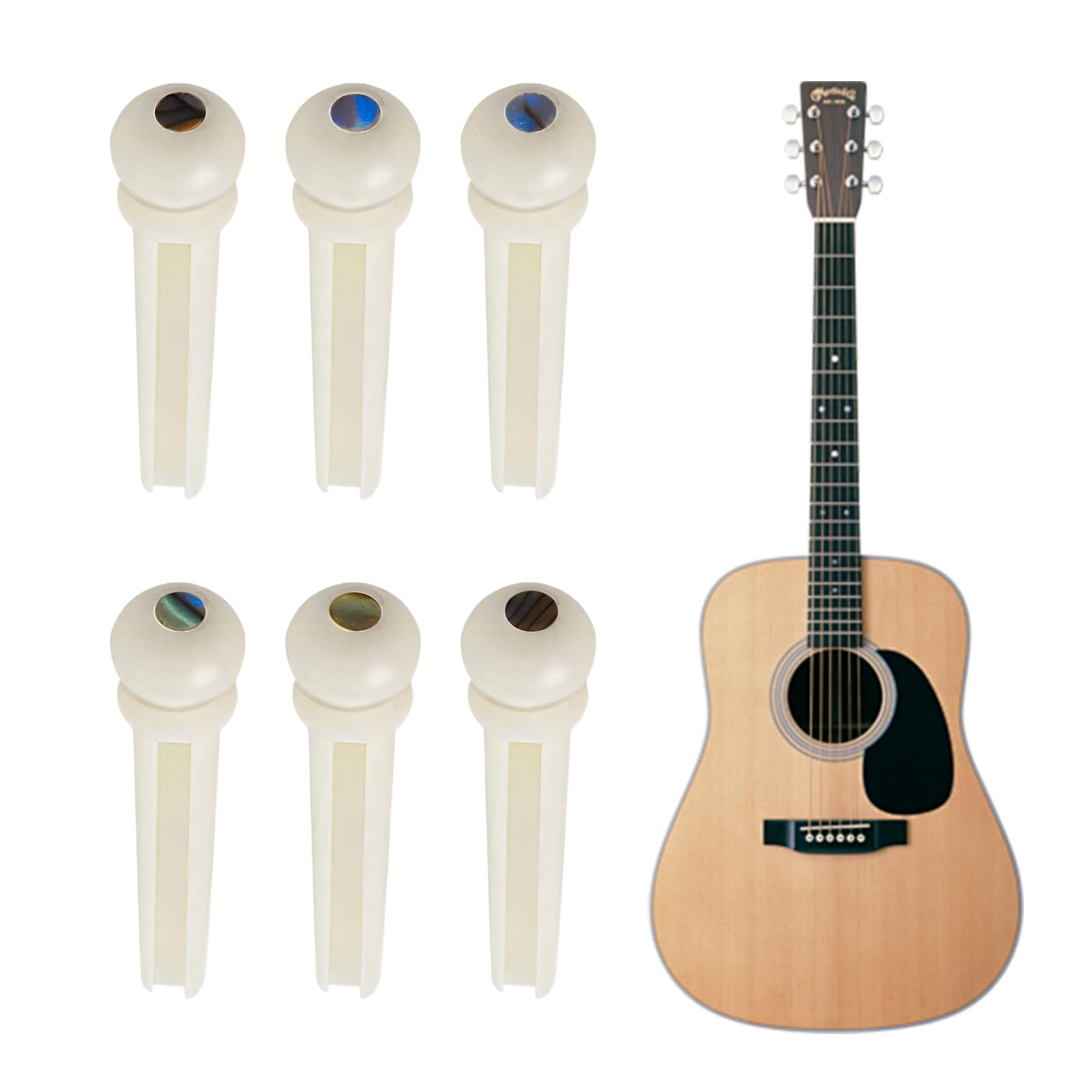 6-Piece White ABS Plastic Acoustic Guitar Bridge Pins with Abalone Dot - Durable Replacement Pegs for Guitar String Maintenance - Perfect for Guitar Repair, Setup & Musical Instrument Accessories