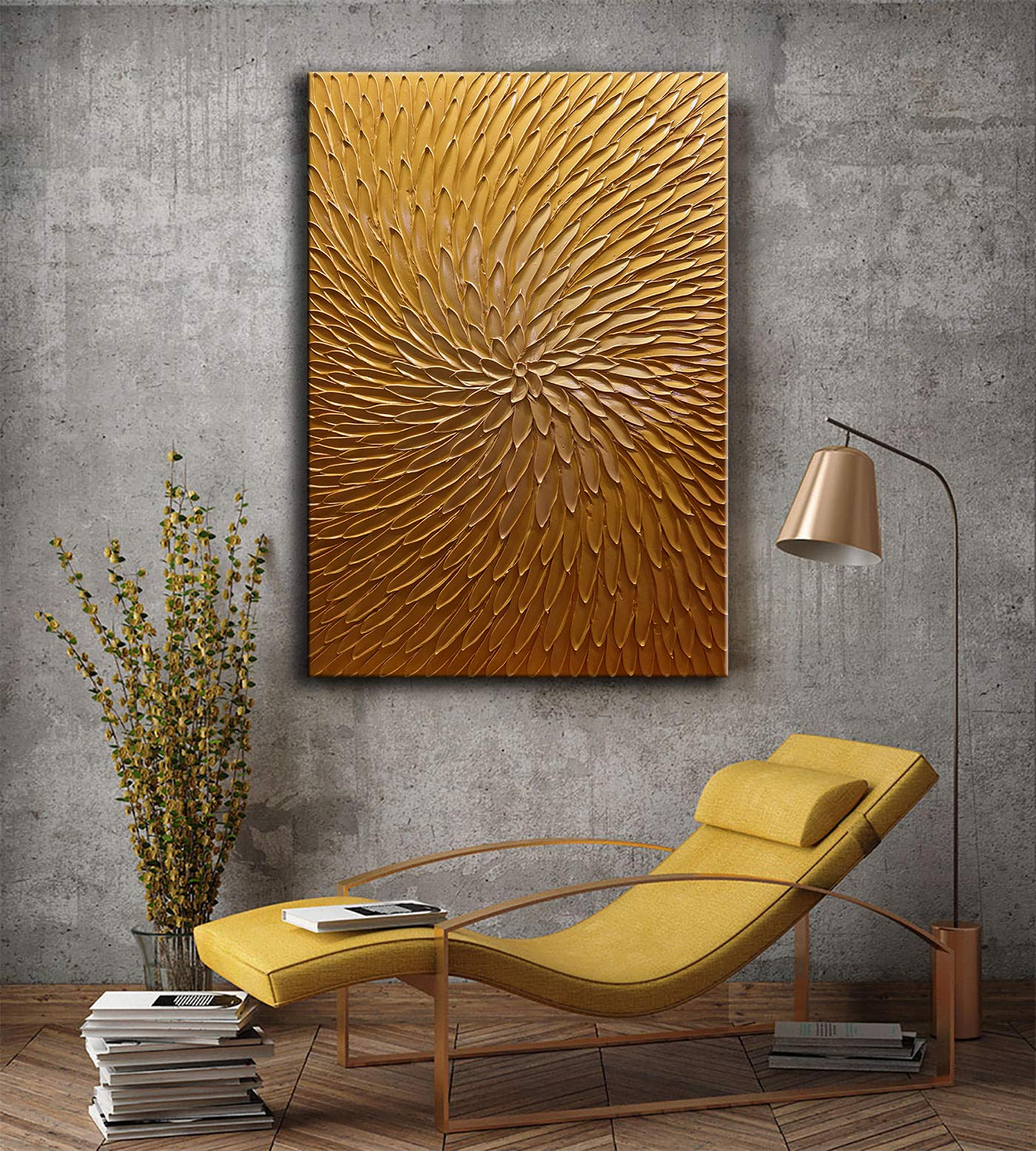 YaSheng Art - 24x36 Inch Large Abstract Oil Painting on Canvas, Metallic Gold Gradient Modern Wall Art for Living Room & Bedroom | Ready to Hang Home Decor | Perfect for Contemporary Spaces, Office & Dining Room