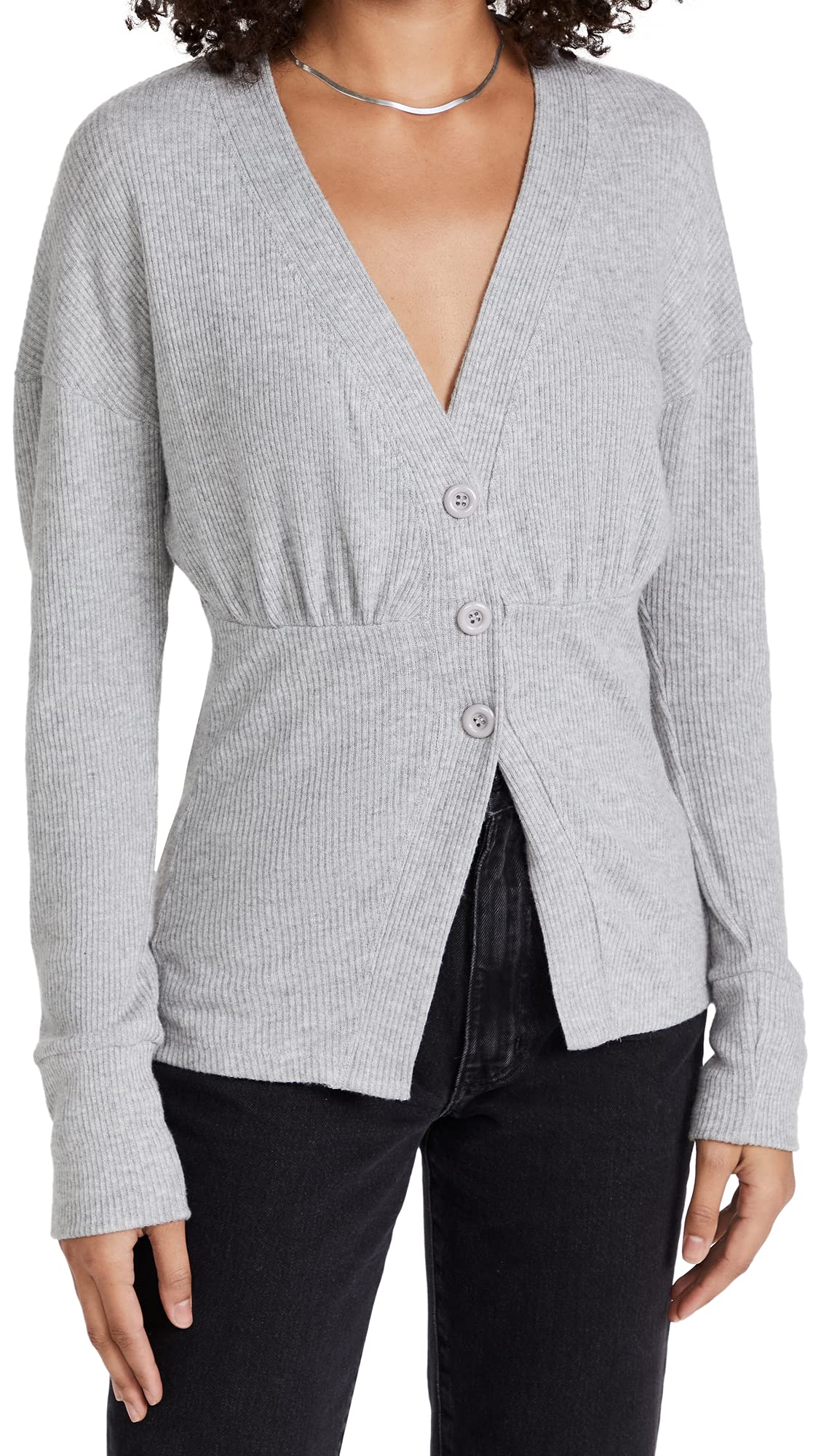 LNA Women's Brushed Rib Cardigan - Soft Long Sleeve Open Front Sweater for Fall & Winter, Heather Grey, Large | Perfect for Office Wear, Casual Outfits and Layering in Cool Weather