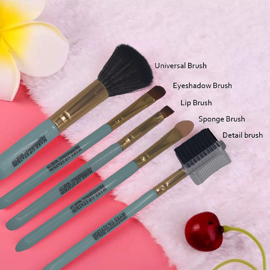 MOMISY 5-Piece Synthetic Makeup Brush Set - Foundation, Powder, Eyeshadow, Lip & Detail Brushes for Flawless Face Makeup | Perfect for Daily Use, Travel & Professional Makeup Artists (Green)