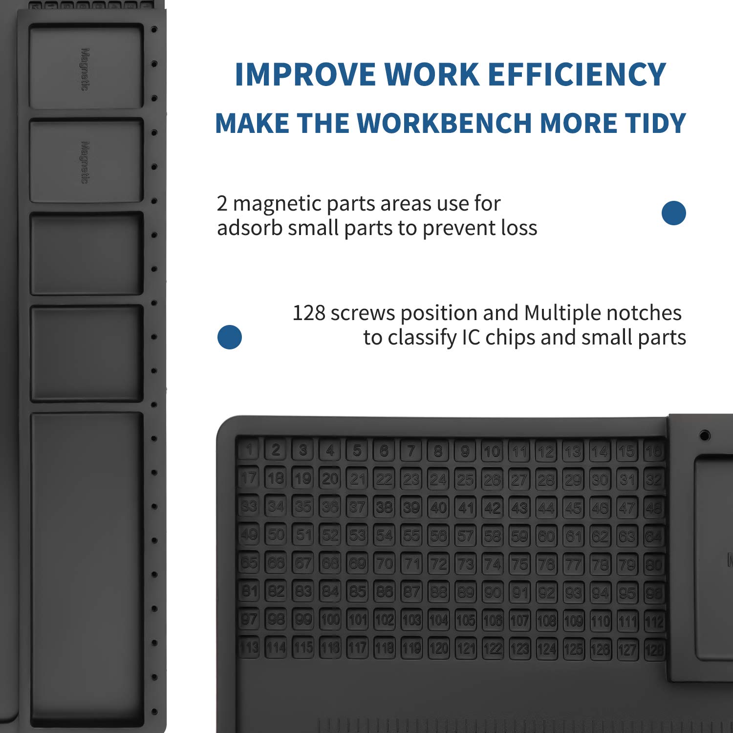 HTM-202 Large Black Silicone Soldering Mat - Heat Resistant & Magnetic Work Surface for Electronics Repair, Soldering, PC Maintenance - Perfect for DIY Projects, Computer Fixes & Circuit Board Workstations