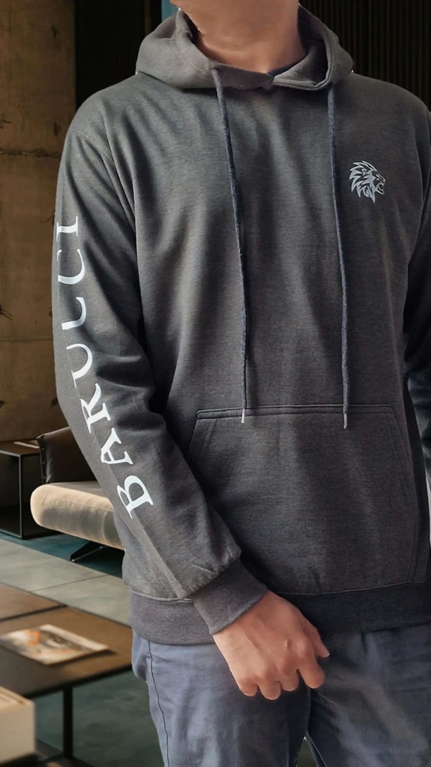 Barucci Joe Men's Charcoal Cotton Blend Hoodie with White Logo - Comfortable Casual Pullover for Everyday Wear & Street Style