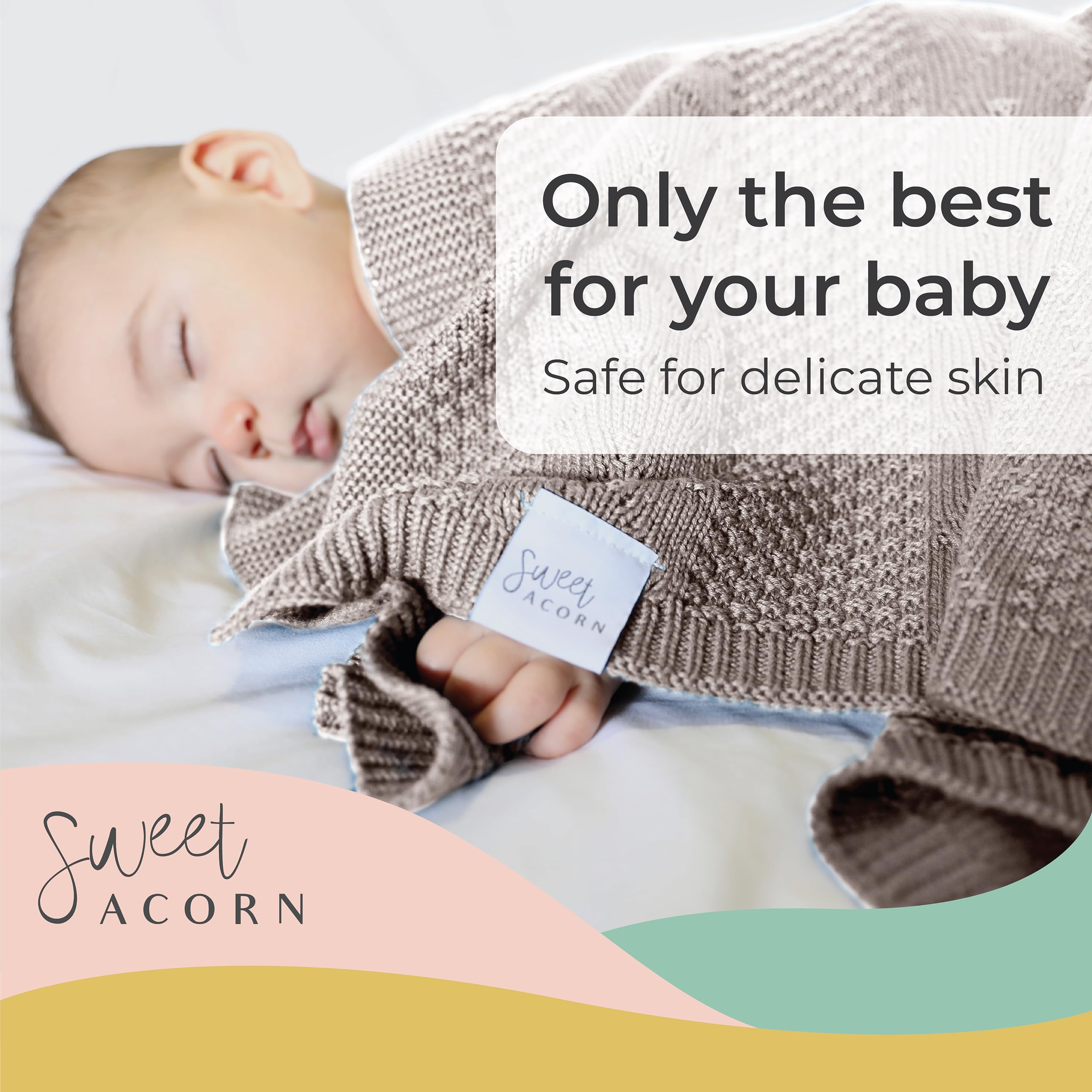 Organic Cotton Sweet Acorn Cable Knit Baby Blanket - Soft Crib & Stroller Blanket for Newborns - Receiving Blanket in Fog Grey - Perfect for Nursery, Swaddling & On-the-Go Comfort