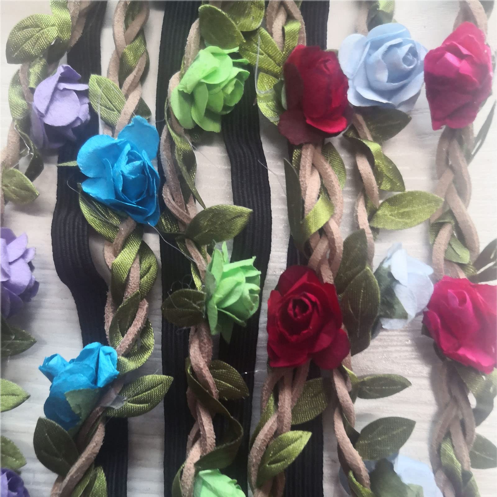 12PCS Bohemian Floral Headbands for Women & Girls - Rose Flower Crown Hair Accessories with Elastic Ribbon - Perfect for Weddings, Festivals, and Photo Shoots