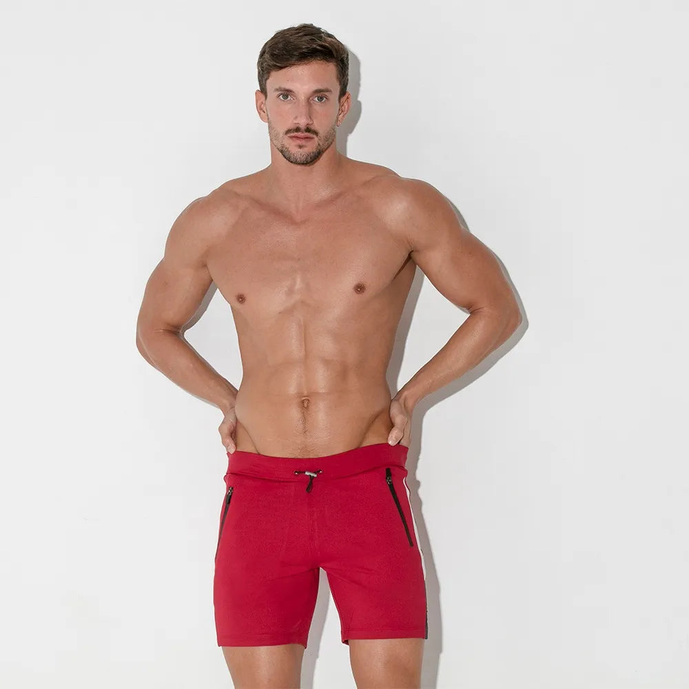 Code 22 Rush 5 Shorts with Zipper Pockets - Men's Athletic Training Shorts (Red) - Perfect for Gym Workouts, Running & Outdoor Sports