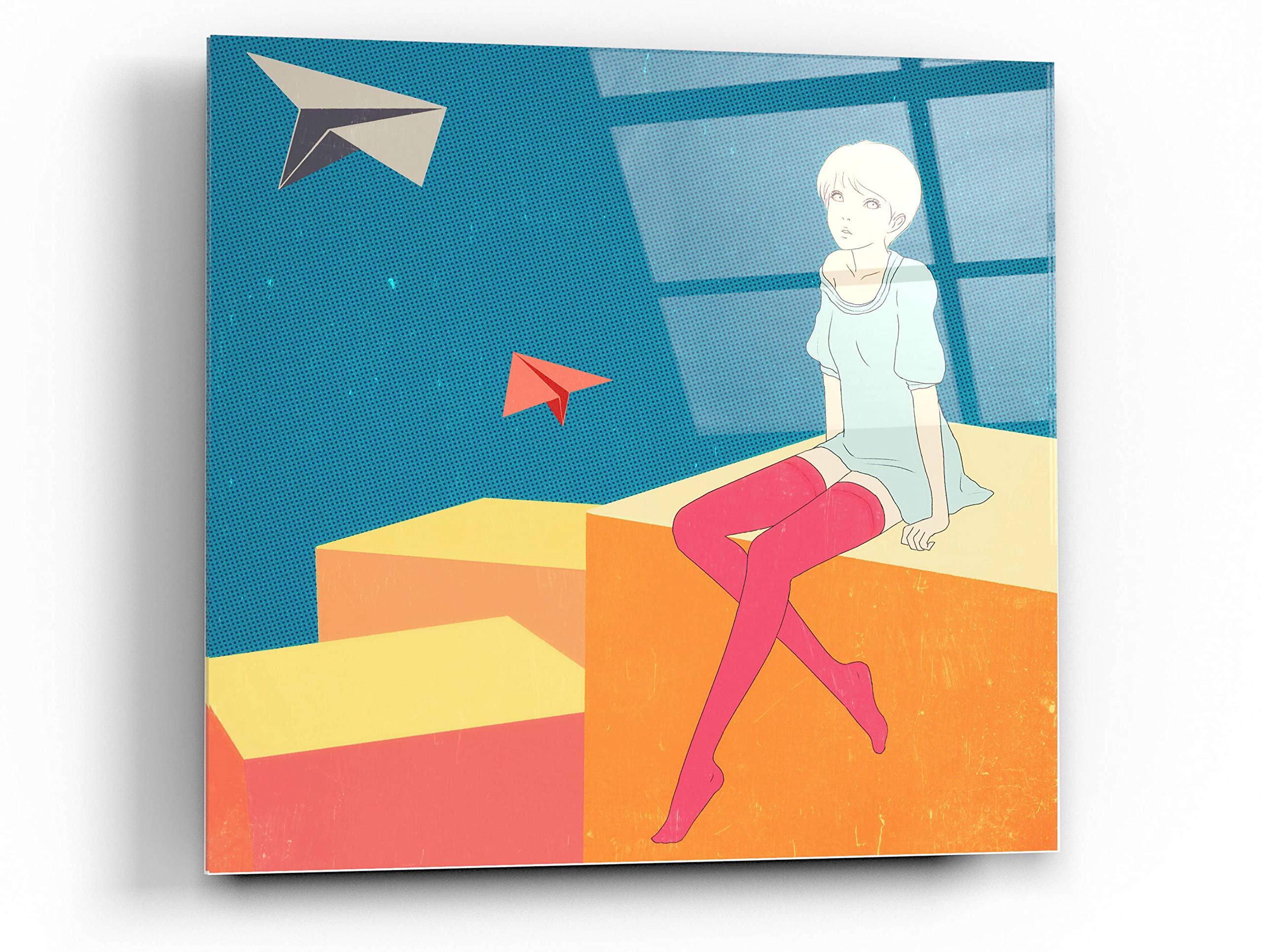 Epic Art 'Paper Airplanes' by Sai Tamiya - 36x36 Inch Acrylic Glass Wall Decor - Modern Abstract Painting for Living Room, Bedroom & Office