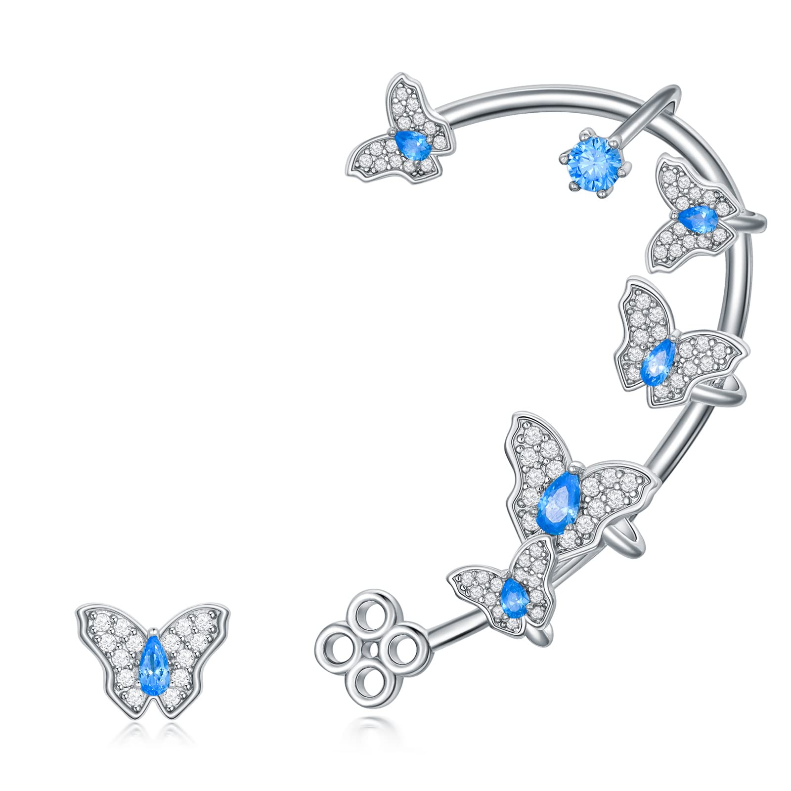 TOUPOP Sterling Silver Blue Butterfly Ear Cuff - Dainty Ear Wrap Earrings for Women & Girls | Elegant Jewelry Gift for Mom, Sister & Friends | Perfect for Parties, Weddings & Everyday Wear