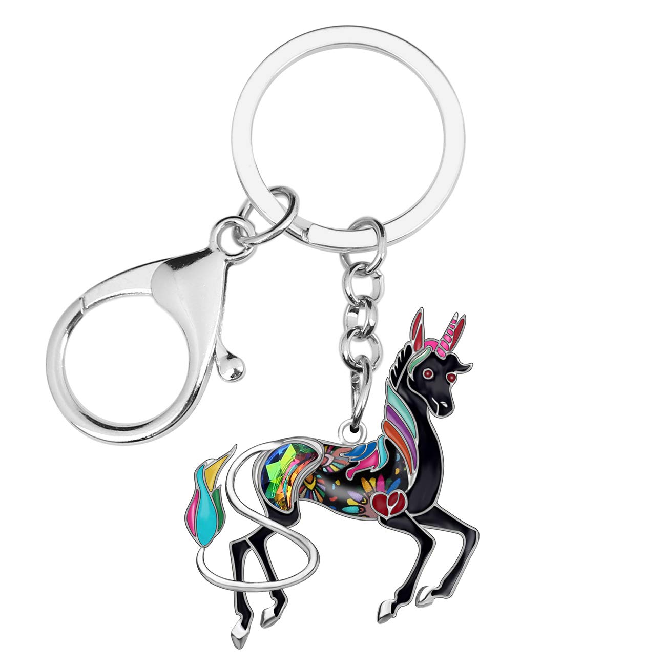 BONSNY Enamel Metal Rhinestone Floral Unicorn Keychains - Cute Keychain Charms for Car Keys, Purse, Bags & Party Favors - Perfect Gift for Girls, Women & Unicorn Lovers