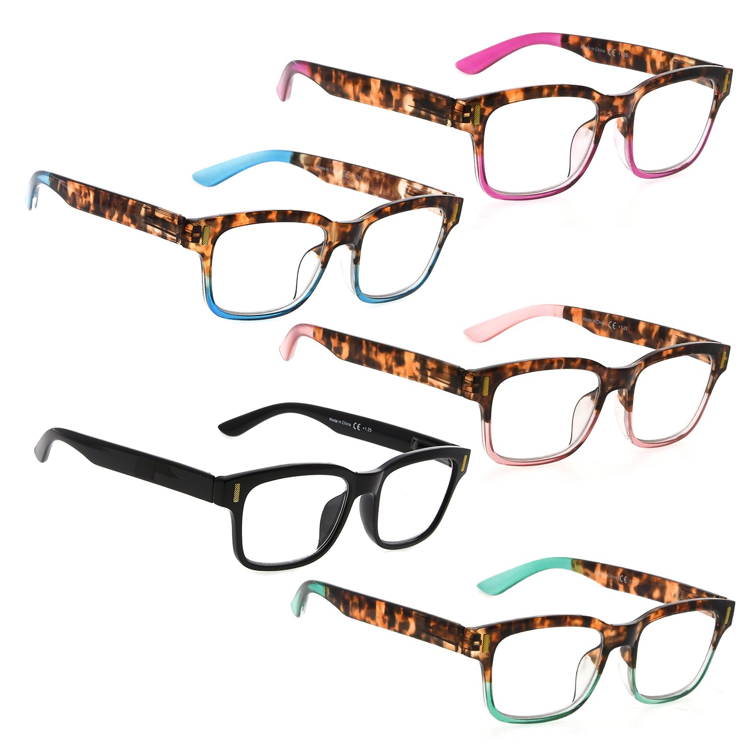 LUR Reading Glasses 5 Pack - Stylish Magnifying Readers for Women - Perfect for Reading, Crafting & Computer Work