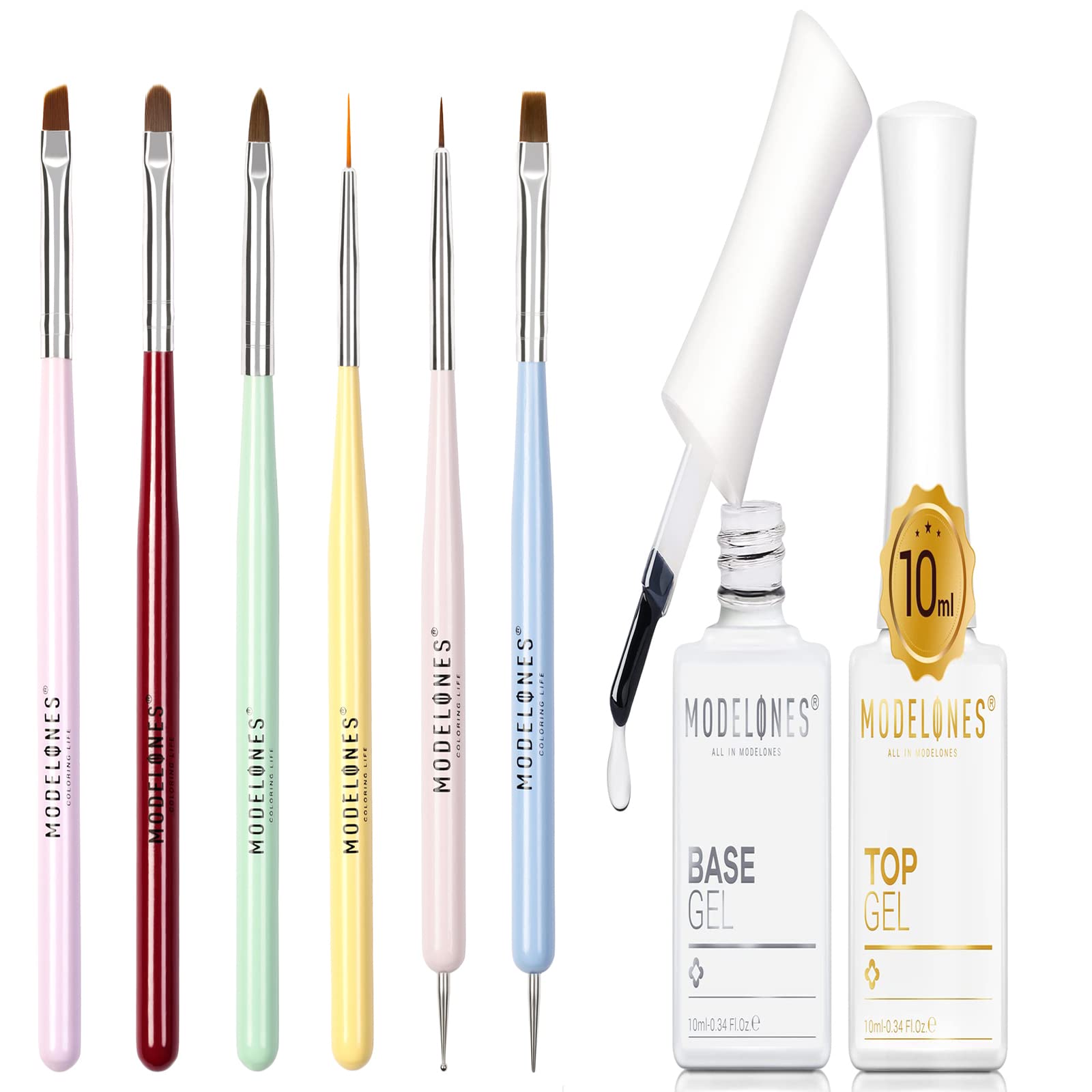 Modelones Professional Nail Art Brushes Set with Gel Top Coat for Acrylic Nails, DIY Manicure & Nail Design - Perfect for Home Salon, Nail Artists & Beginners