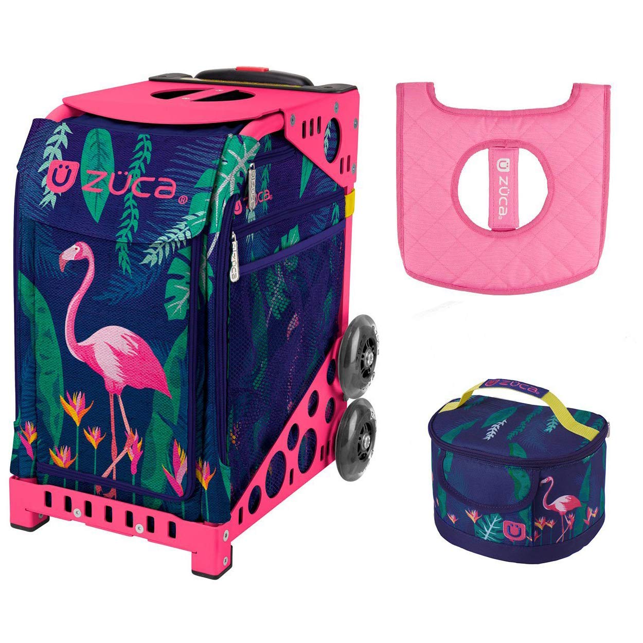 ZUCA Flamingo Sport Insert Bag with Pink Frame - Includes Gift Lunchbox & Seat Cushion | Perfect for Gym, School & Travel Accessories