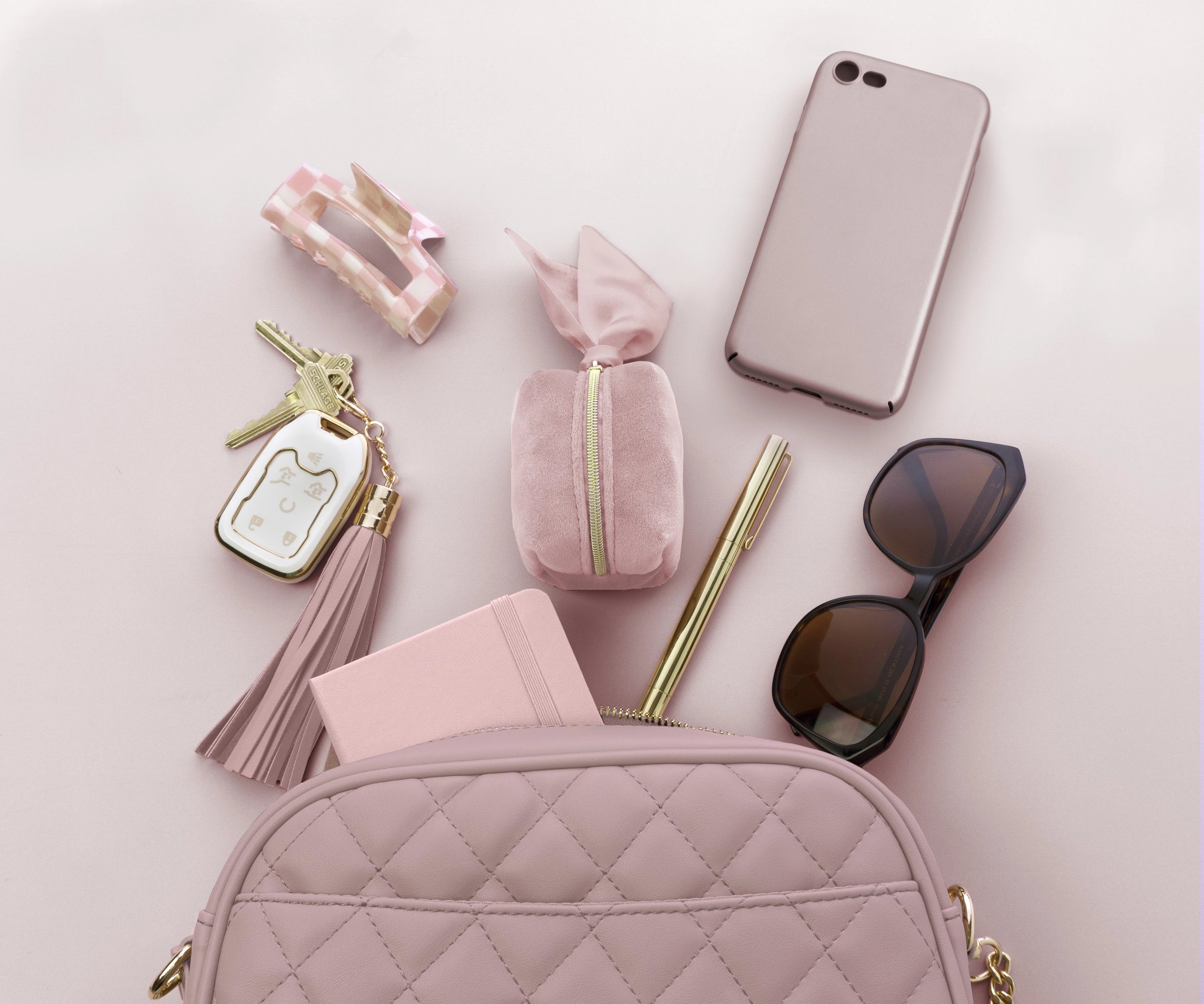Velvet Bridesmaid Emergency Kit - Dusty Pink Mini Makeup & Essentials Pouch for Weddings, Parties & Travel