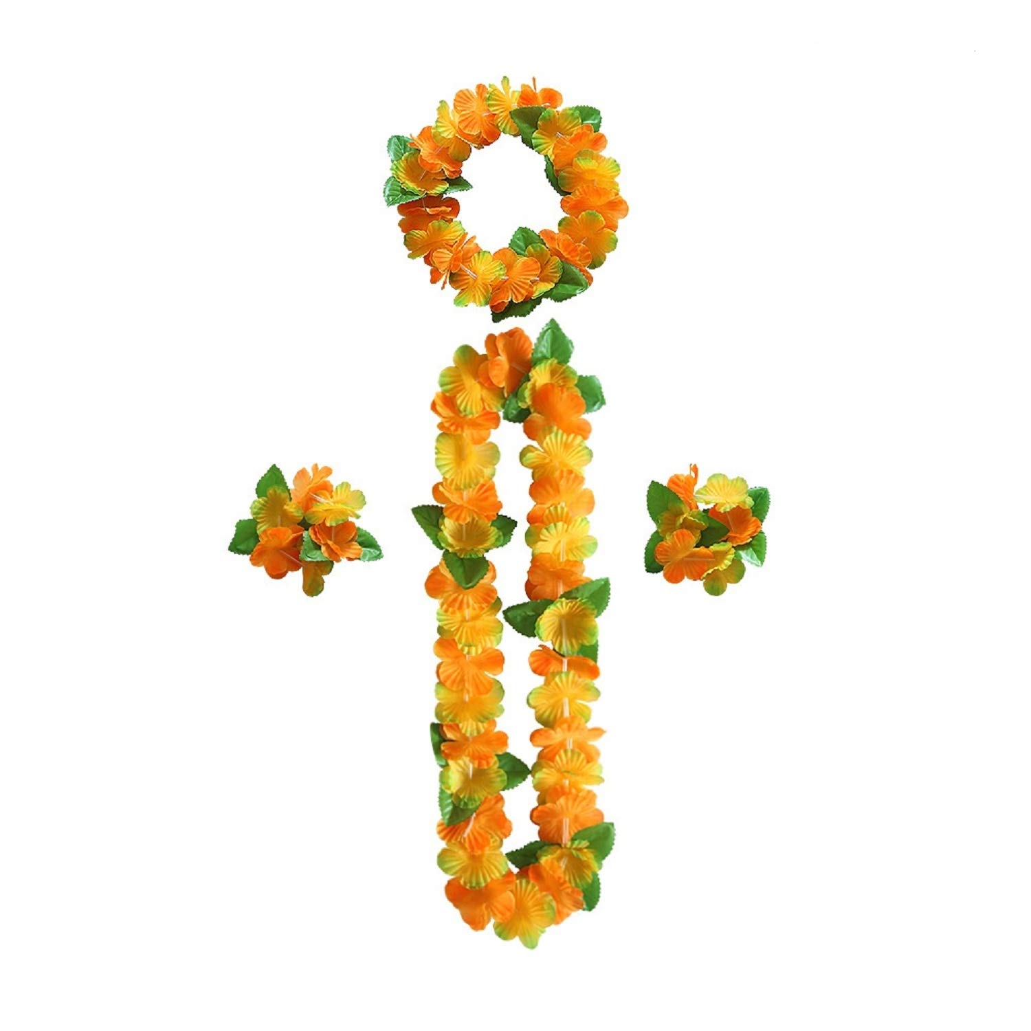 Hawaiian Flower Leis - Tropical Luau Party Hula Garland Necklaces, Bracelets & Headband - Jumbo Simulated Silk Flowers for Hawaii Decorations, Birthday & Beach Theme Parties - Perfect for Luau, Graduation, Summer & Holiday Decorations