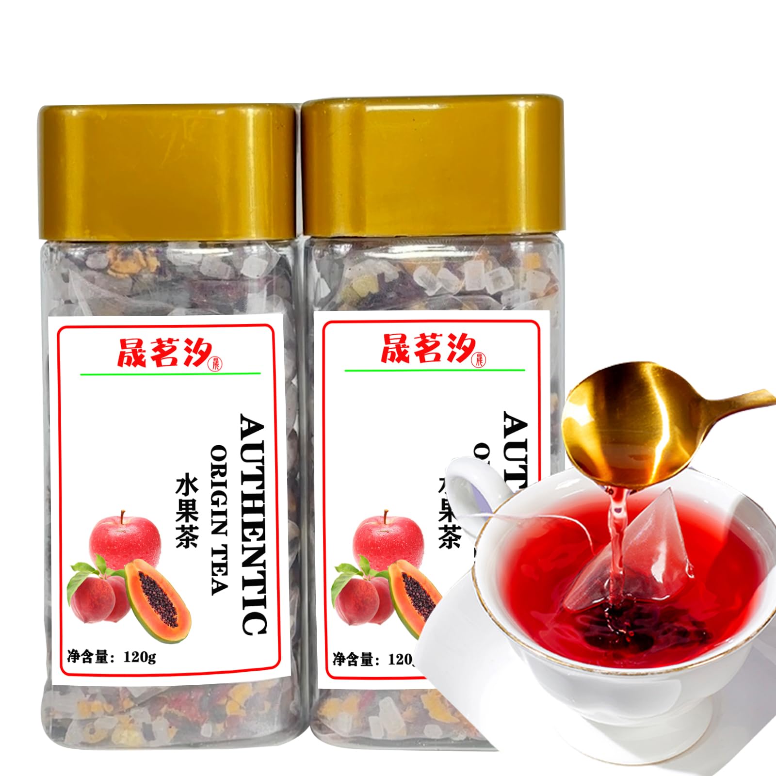 Organic Fruit Tea Bags - Kiwi, Peach, Apple, Jujube, Rose & Hawthorn Herbal Tea | 100% Natural Dried Fruits | No Additives | 240g/8.5oz (24 Bags) | Perfect for Relaxation, Detox & Afternoon Tea Time