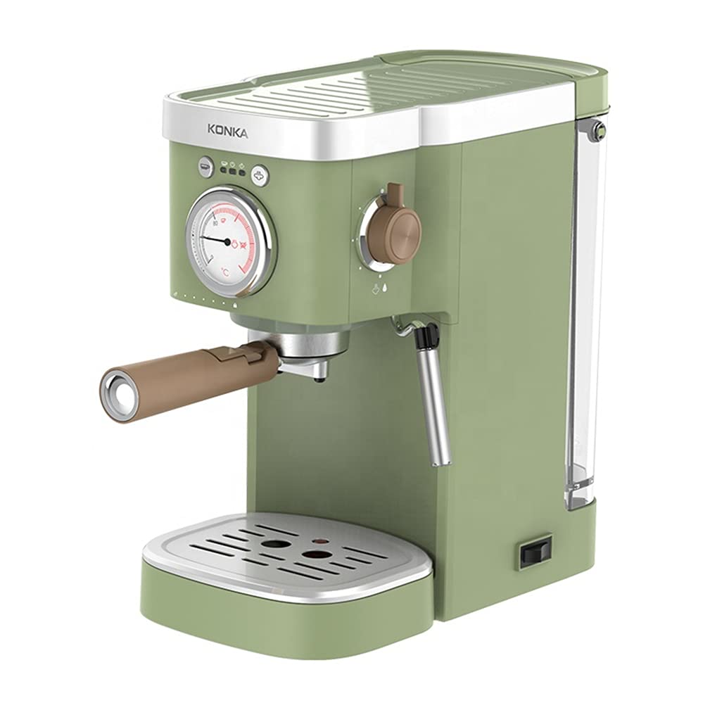 Semi-Automatic Coffee Maker with Milk Frother Wand, LCD Display, Auto Shut Off & Delay Brew - Programmable Household Espresso Machine for Home & Office Use (Green)