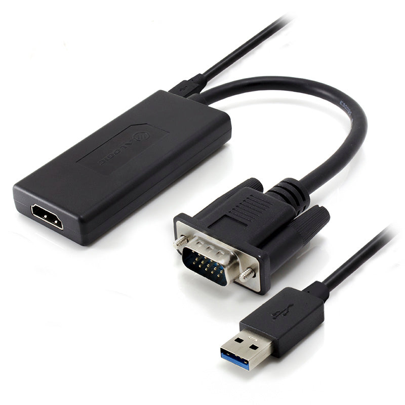Portable VGA to HDMI Adapter Converter with USB Audio - 1080p Full HD Resolution Support for Laptop, PC, Monitor, Projector | Home Office, Gaming & Presentations