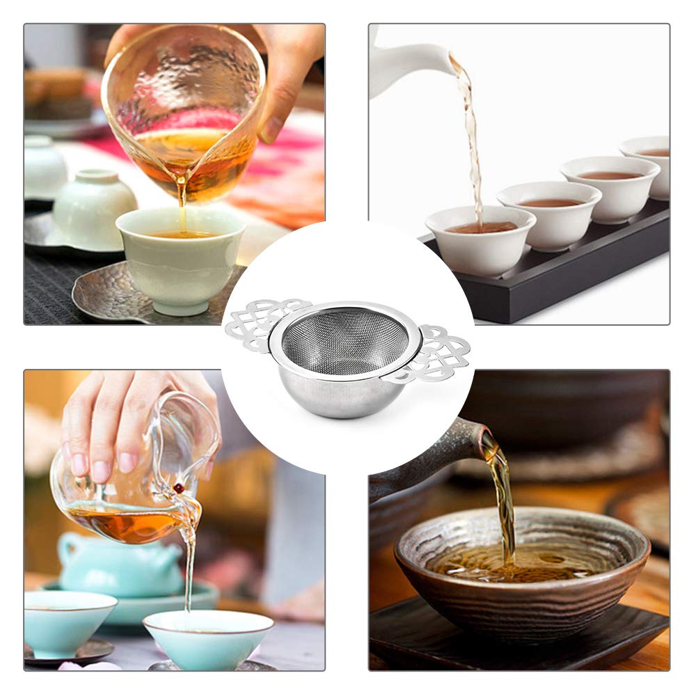 Picowe 4 Pack Stainless Steel Fine Mesh Tea Strainer Bowl - Perfect for Loose Leaf Tea in 2.5-4 Inch Cups | Ideal for Home, Office & Tea Ceremonies