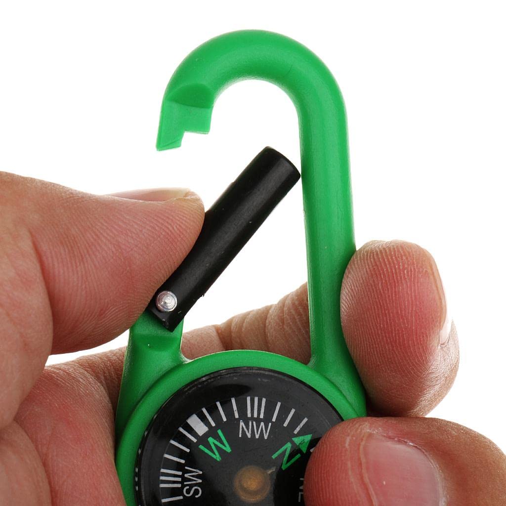 MERISHOPP 2 in 1 Multifunctional Camping Carabiner with Mini Compass - Lightweight Hiking Keychain for Outdoor Adventures, Backpacking & Survival Gear (Green) - Perfect for Hiking, Camping, Travel & Emergency Preparedness