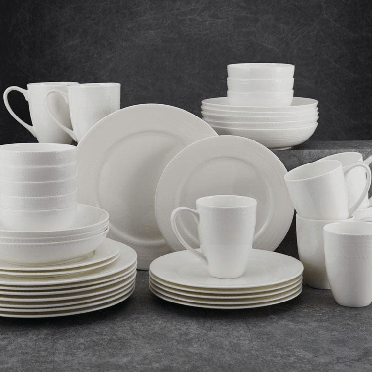 Annabel 40-Piece Dinnerware Set - Service for 8 People, Porcelain Dinner Plates, Bowls & Cups - Elegant Tableware for Family Dinners, Parties & Holiday Entertaining
