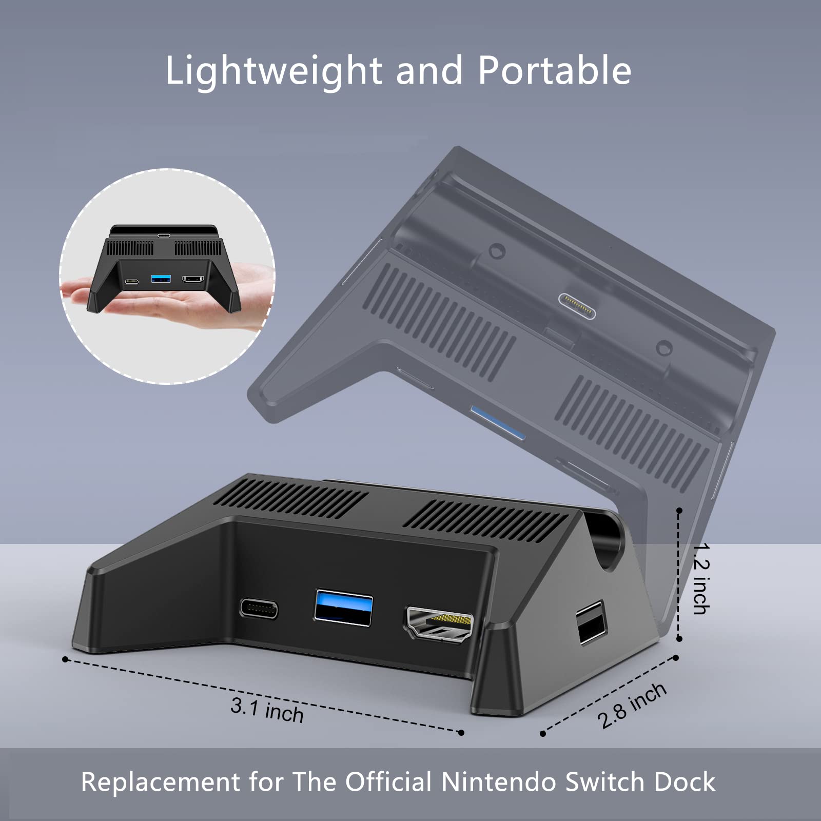 4K HDMI TV Dock for Nintendo Switch & Switch OLED - USB 3.0 Ports, Official Dock Replacement (Power Adapter Not Included) - Perfect for Home Gaming & Travel Entertainment