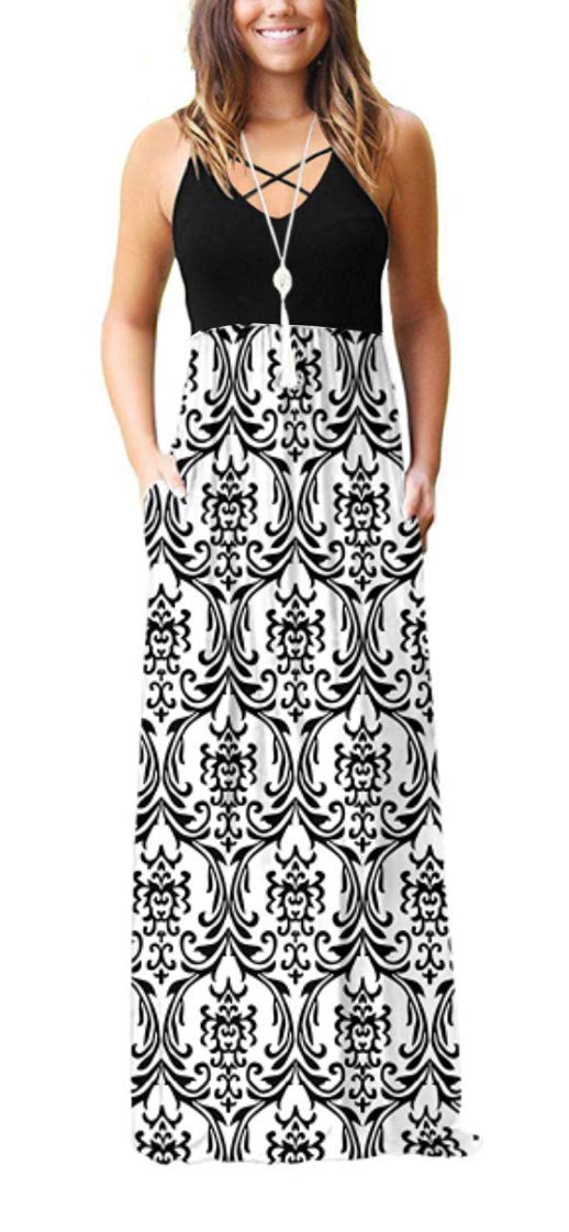 LILBETTER Women's Sleeveless Racerback Maxi Dress - Loose Fit Casual Long Dress with Pockets | Summer Beach Wear, Vacation Outfit, Boho Chic Style